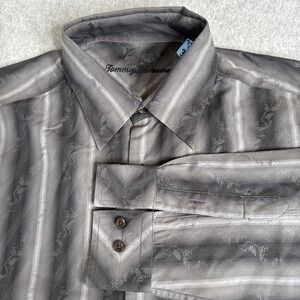 Tommy Bahama Embroidered Floral Silk Blend Long Sleeve Shirt Mens Large Gray EUC